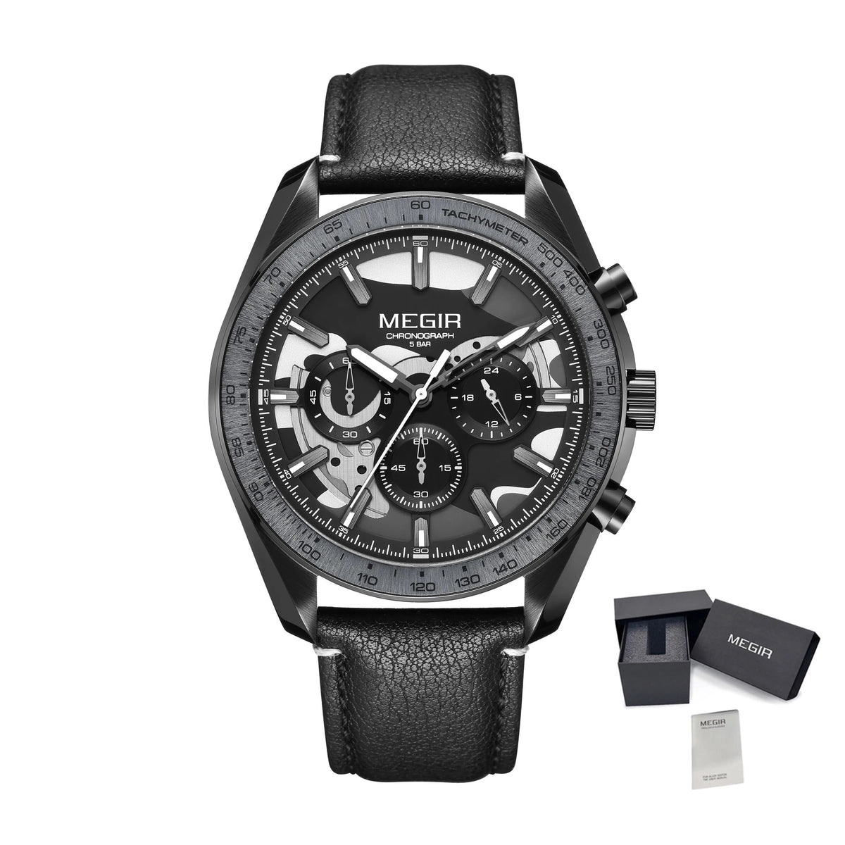 MEGIR Luxury Men's Business Casual Watches Leather Waterproof Quartz Chronograph Male Clock Wristwatch Relogio Masculino 8408