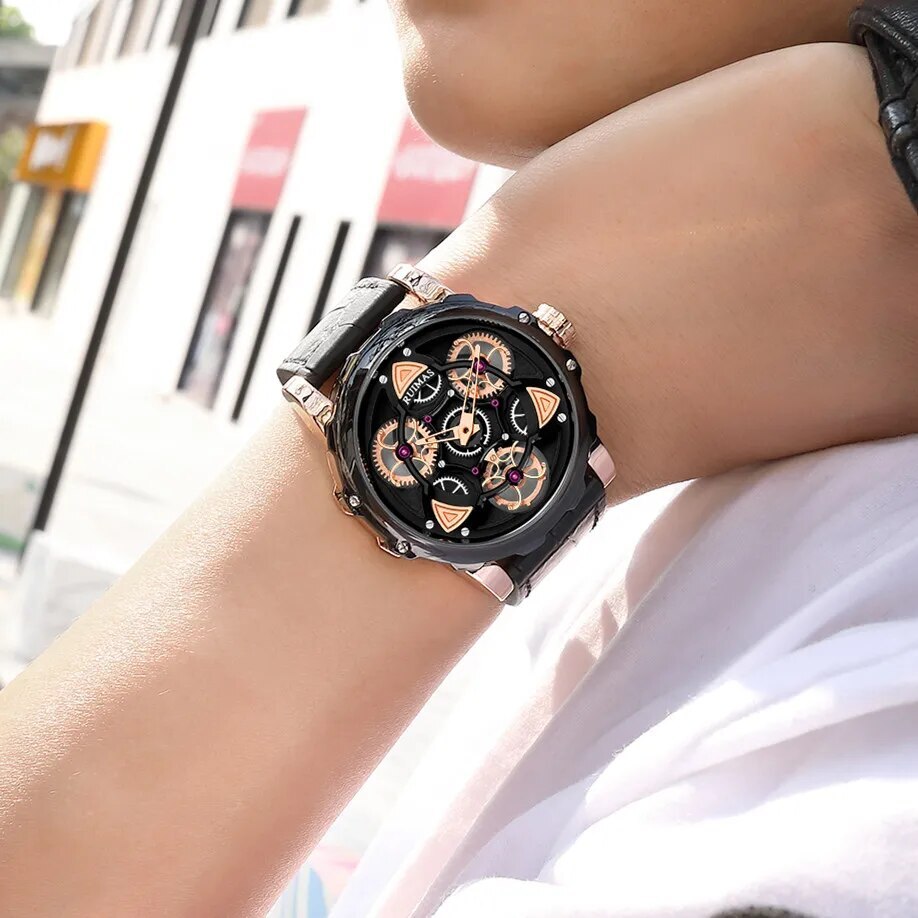 RUIMAS Relogio Masculino Fashion Leather Strap Big Dial Sports Quartz Watches for Men 3ATM Waterproof Casual WristWatch Clock 526