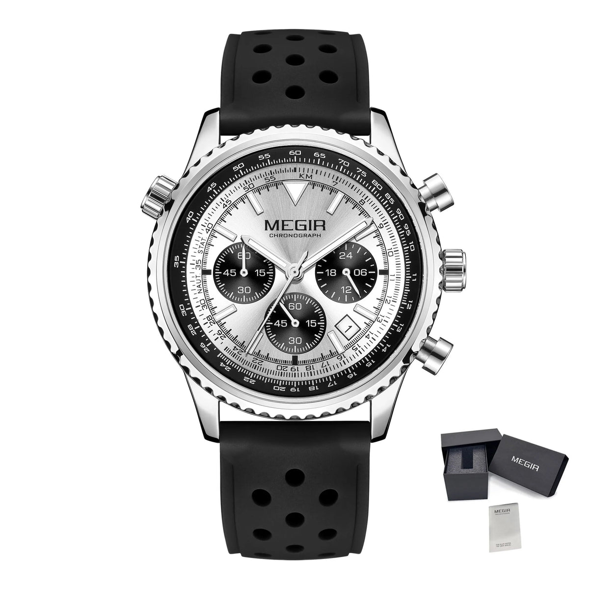 MEGIR Luxury Men Watches Fashion Silicone Band Quartz Military Wristwatch Waterproof Big Dial Male Sport Chronograph with Date Clock 2236