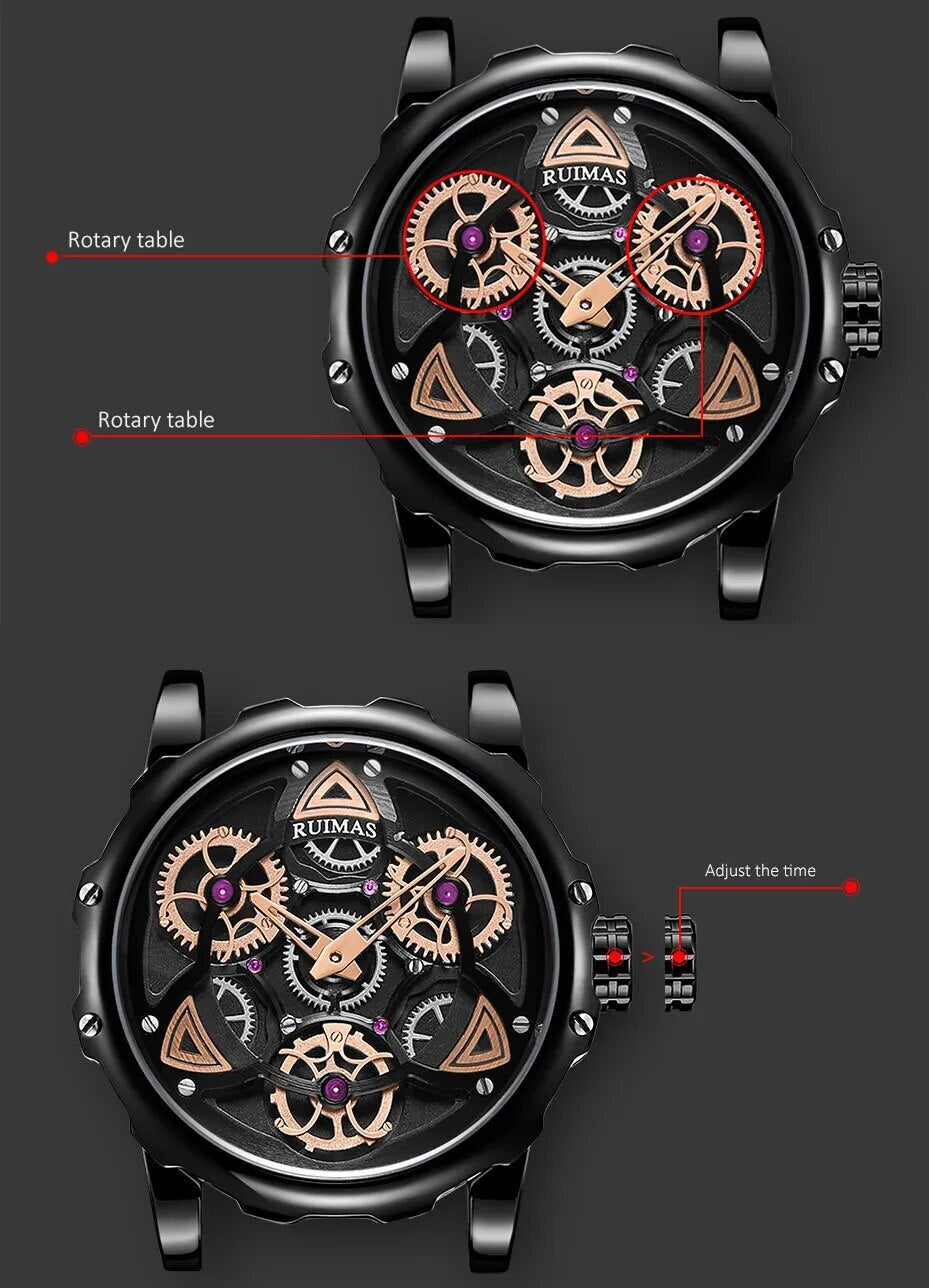 RUIMAS Relogio Masculino Fashion Leather Strap Big Dial Sports Quartz Watches for Men 3ATM Waterproof Casual WristWatch Clock 526