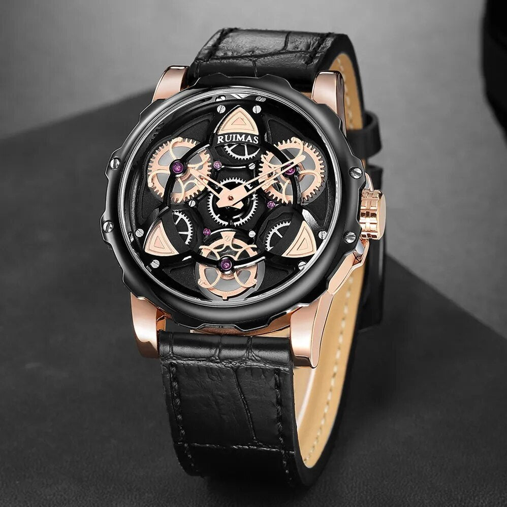 RUIMAS Relogio Masculino Fashion Leather Strap Big Dial Sports Quartz Watches for Men 3ATM Waterproof Casual WristWatch Clock 526