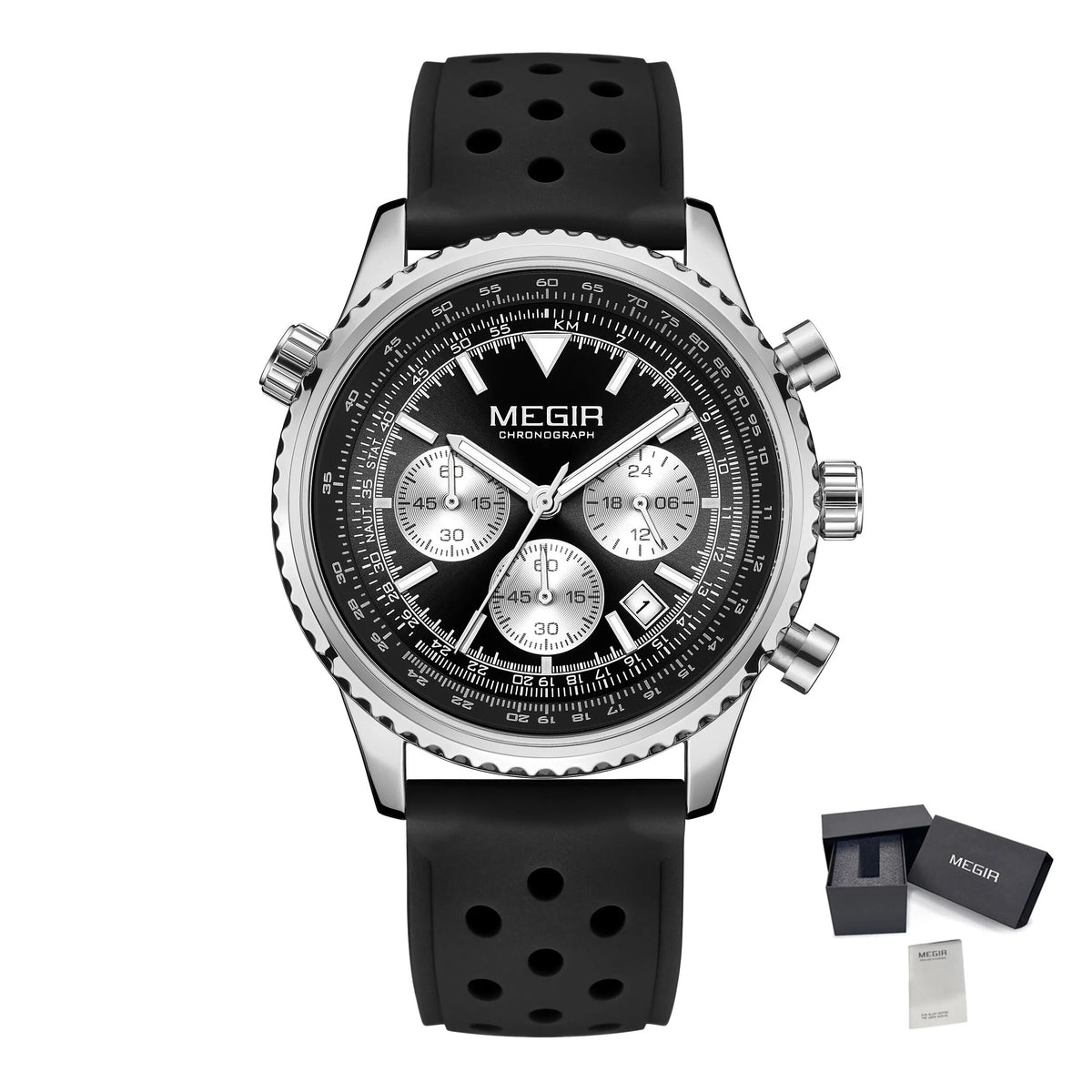 MEGIR Luxury Men Watches Fashion Silicone Band Quartz Military Wristwatch Waterproof Big Dial Male Sport Chronograph with Date Clock 2236