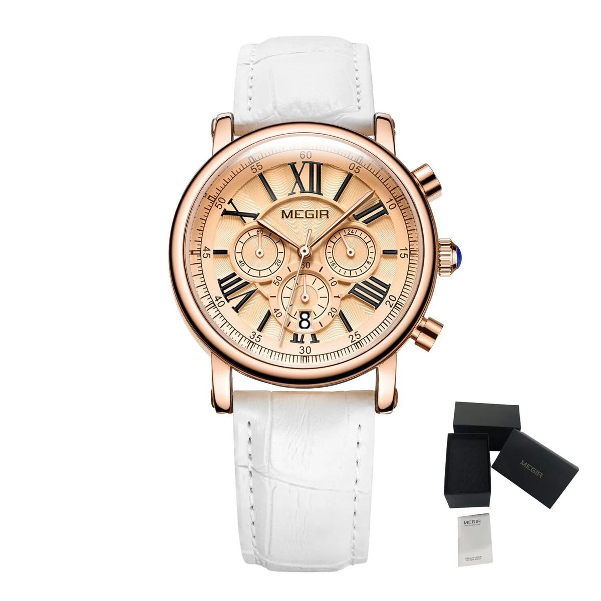 MEGIR Top Brand Quartz Watches for Women Leather Strap Ladies Casual Sport Wristwatch Chronograph Luxury Waterproof Female Clock 2058
