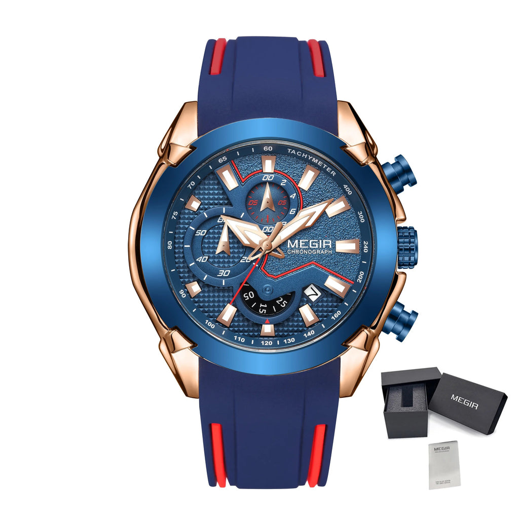 MEGIR Fashion Men's Watches Silicone Military Sport Watch Waterproof Date Chronograph Clock Wristwatch Relogio Masculino 2065