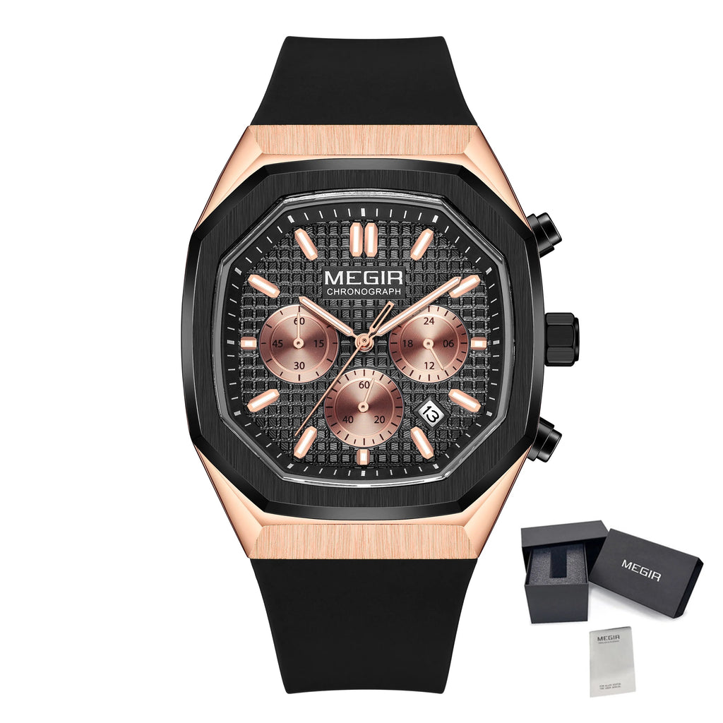 MEGIR Fashion Sport Military Watches for Men Luxury Quartz Wristwatch Silicone Strap Waterproof Date Clock 24-hour Reloj Hombre 2215