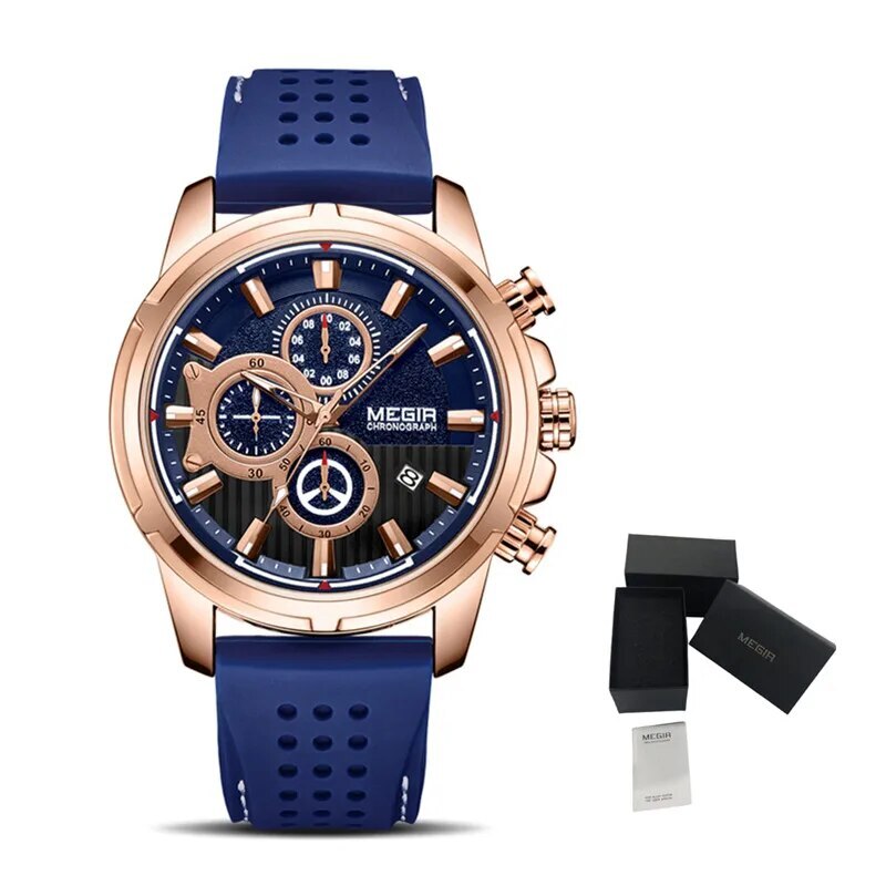 MEGIR Men Watch Silicone Strap Quartz Chronograph Wristwatch Fashion Men's Sport Watches Waterproof Calendar Reloj Hombre 2101