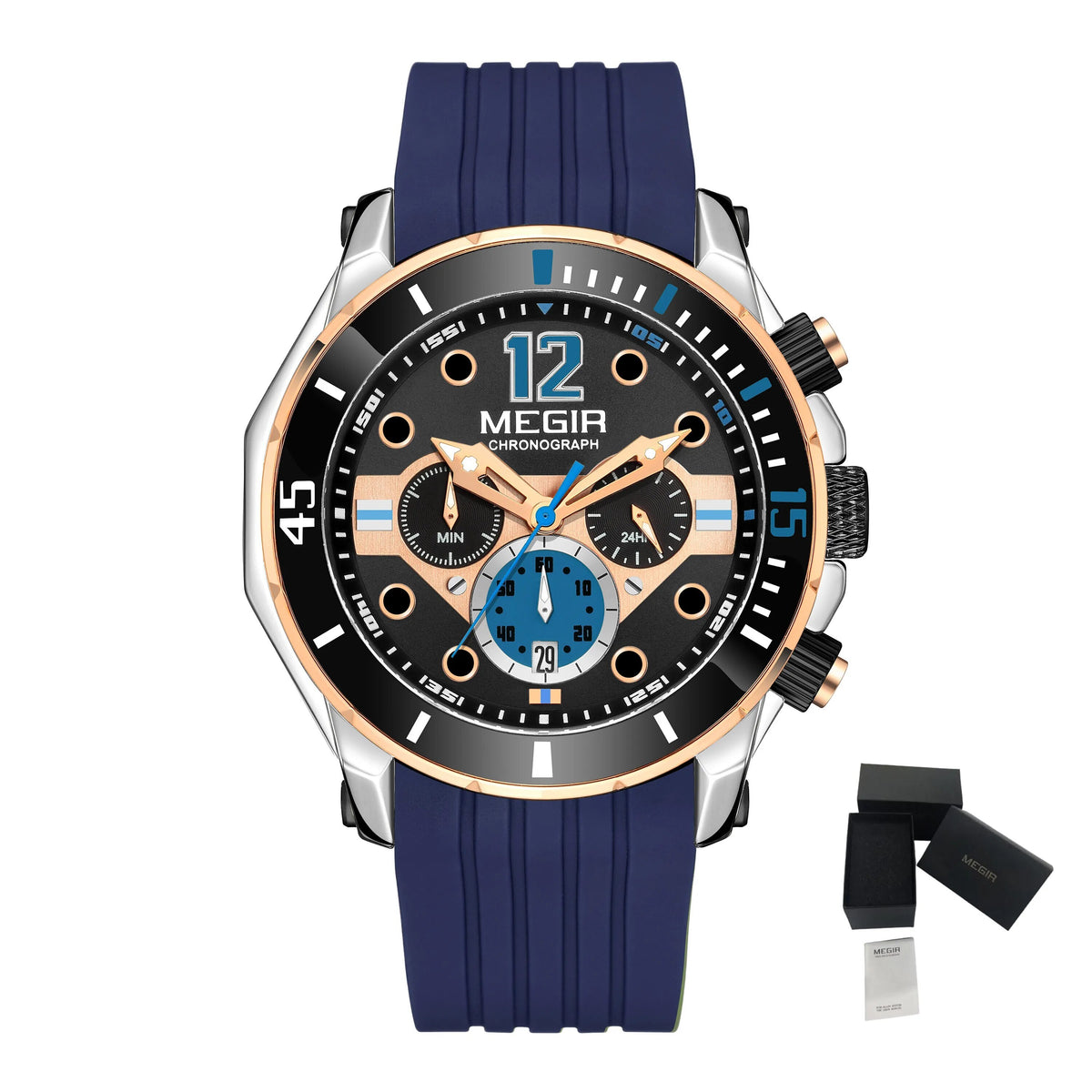 MEGIR Men's Sport Watches Chronograph Silicone Strap Waterproof Calendar Quartz Military Wristwatch Male Clock Relogio Masculino 2206