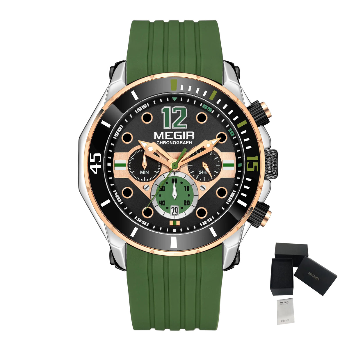 MEGIR Men's Sport Watches Chronograph Silicone Strap Waterproof Calendar Quartz Military Wristwatch Male Clock Relogio Masculino 2206