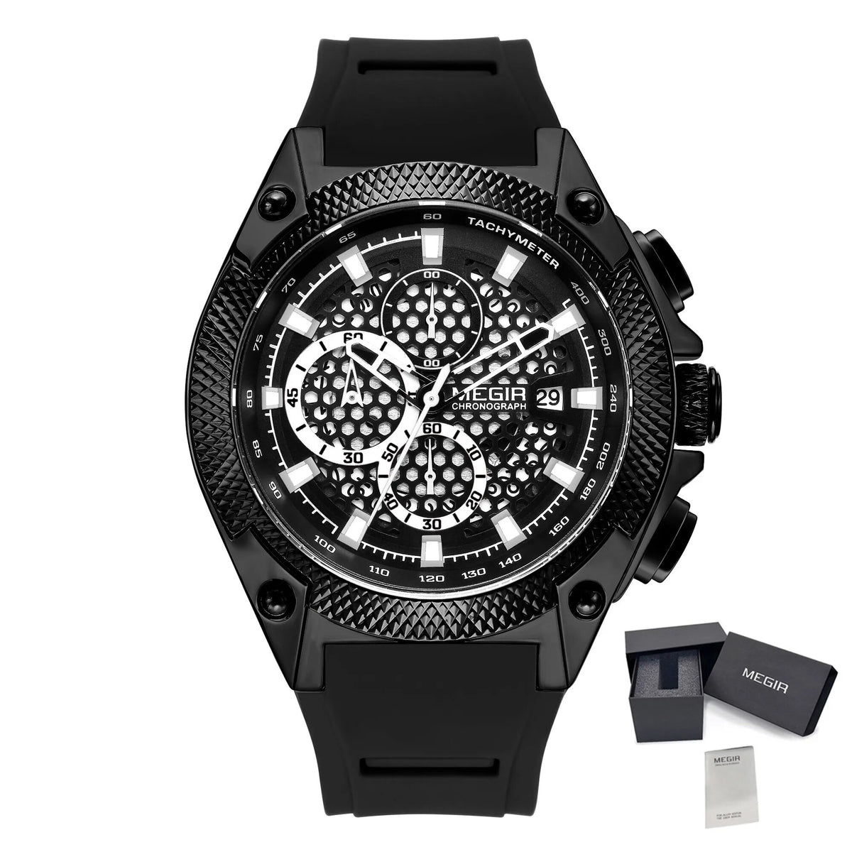 MEGIR Men's Sport Watches Luxury Silicone Strap Man Chronograph Clock Waterproof Luminous Quartz Wristwatch Montre Homme 2127