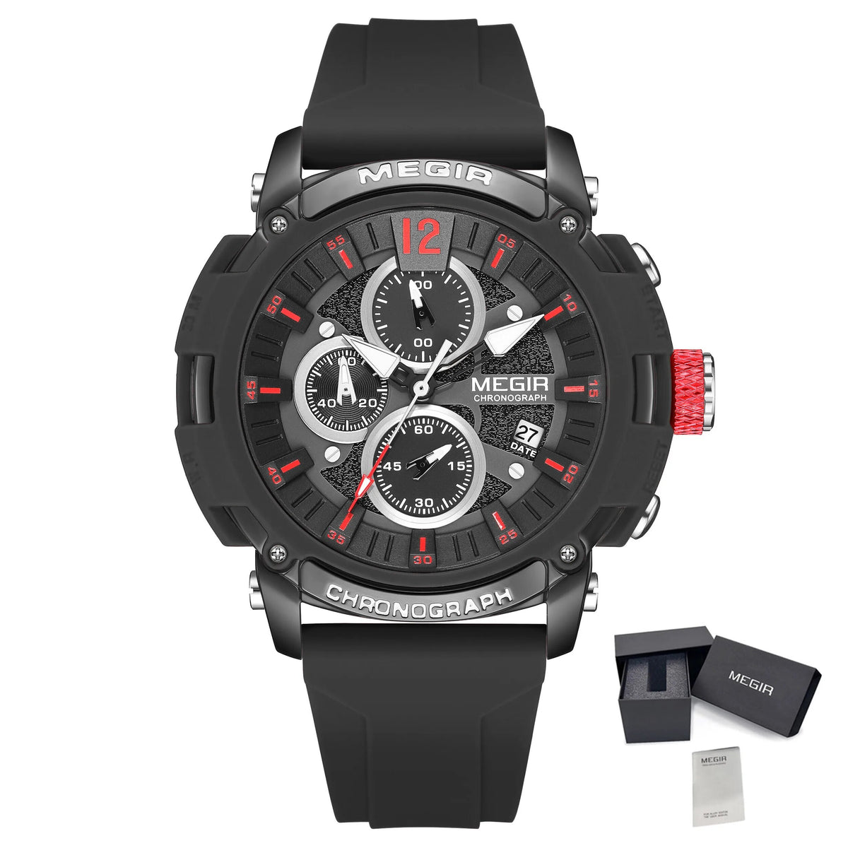 MEGIR Fashion Military Watch for Men Silicone Strap Sport Quartz Chronograph Waterproof Male Clock Wristwatch Reloj Hombre 2208