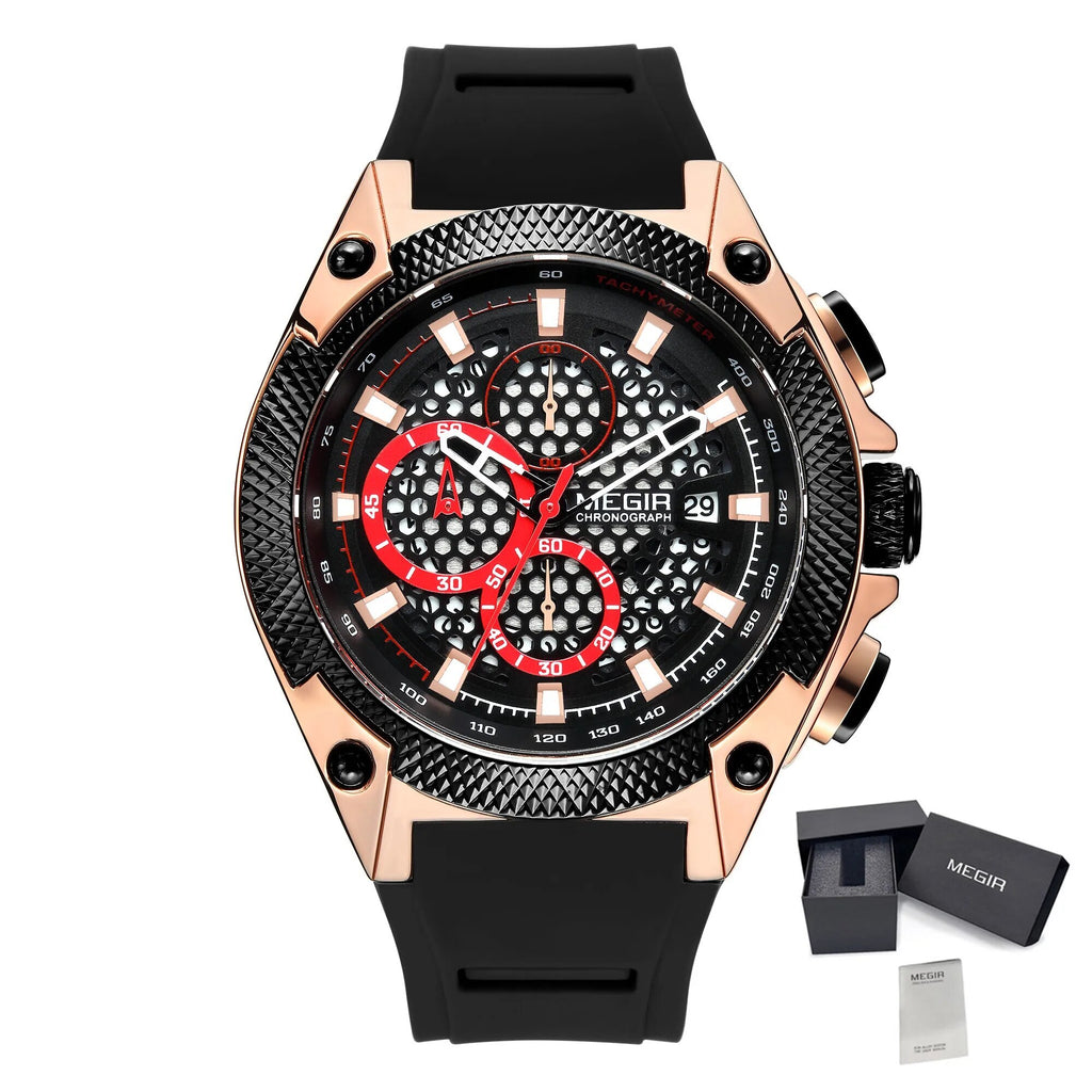 MEGIR Men's Sport Watches Luxury Silicone Strap Man Chronograph Clock Waterproof Luminous Quartz Wristwatch Montre Homme 2127