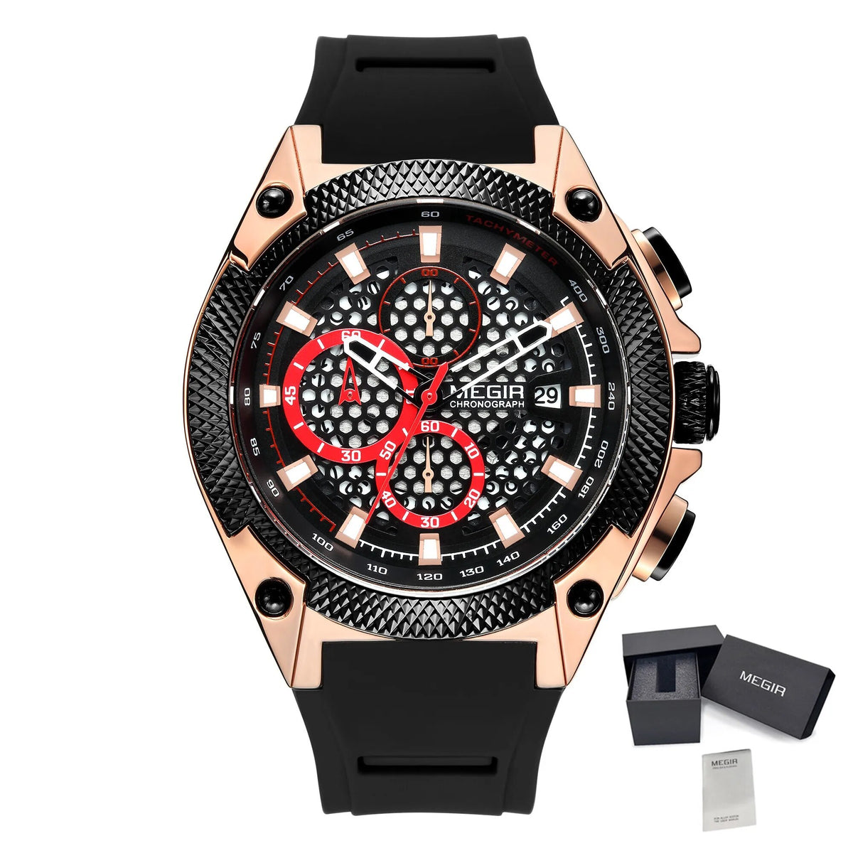 MEGIR Men's Sport Watches Luxury Silicone Strap Man Chronograph Clock Waterproof Luminous Quartz Wristwatch Montre Homme 2127