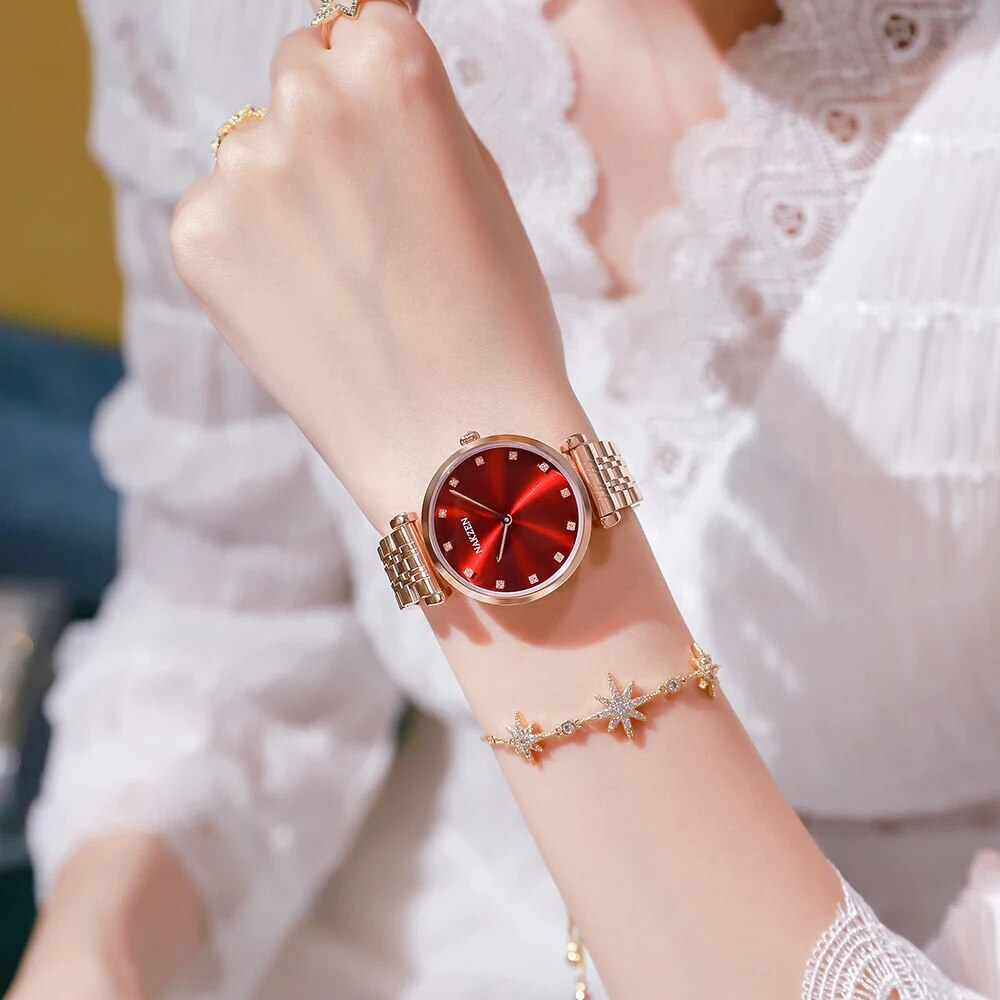 NAKZEN Luxury Crystal Watch Women Waterproof Rose Gold Steel Strap Ladies Wrist Watches Top Brand Bracelet Clock Relogio Feminino 4153