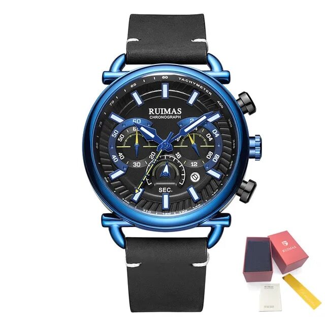 RUIMAS Men Luxury Sport Watches Leather Bracelet Quartz Wristwatch Luminous Clock Watch Calendar Relogio Masculino 585