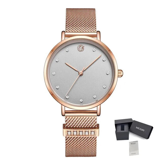 MEGIR Fashion Women Watches Top Brand Luxury Ladies Dress Clock Steel Bracelet Clock Female Quartz Wristwatch Relogio Feminino 7022