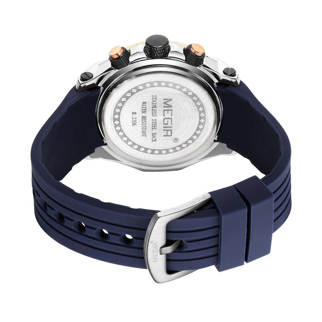 MEGIR Men's Sport Watches Chronograph Silicone Strap Waterproof Calendar Quartz Military Wristwatch Male Clock Relogio Masculino 2206