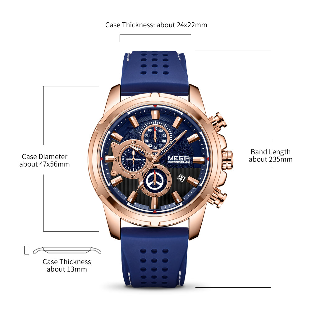 MEGIR Men Watch Silicone Strap Quartz Chronograph Wristwatch Fashion Men's Sport Watches Waterproof Calendar Reloj Hombre 2101
