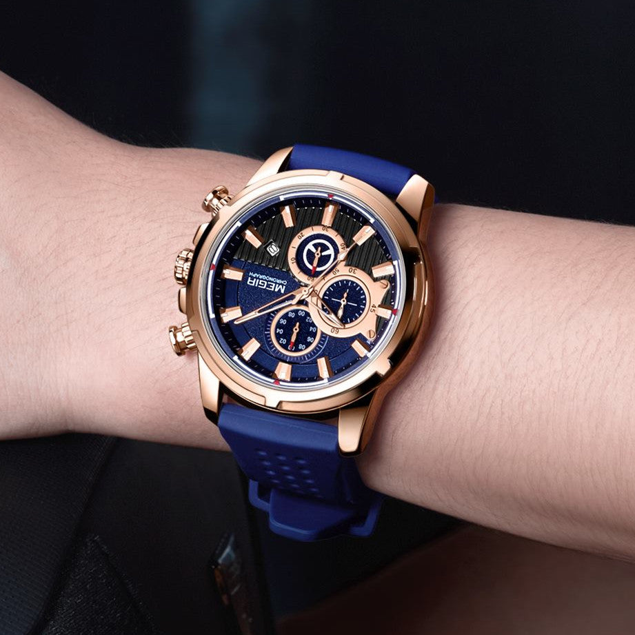 MEGIR Men Watch Silicone Strap Quartz Chronograph Wristwatch Fashion Men's Sport Watches Waterproof Calendar Reloj Hombre 2101