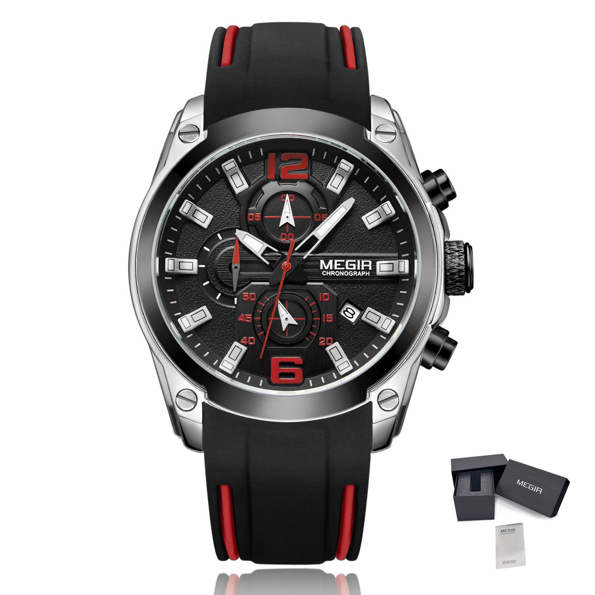 MEGIR Brand Luxury Big Dial Sport Quartz Watch for Men Waterproof Silicone Strap Chronograph Clock Wristwatch Reloj Hombre 2063