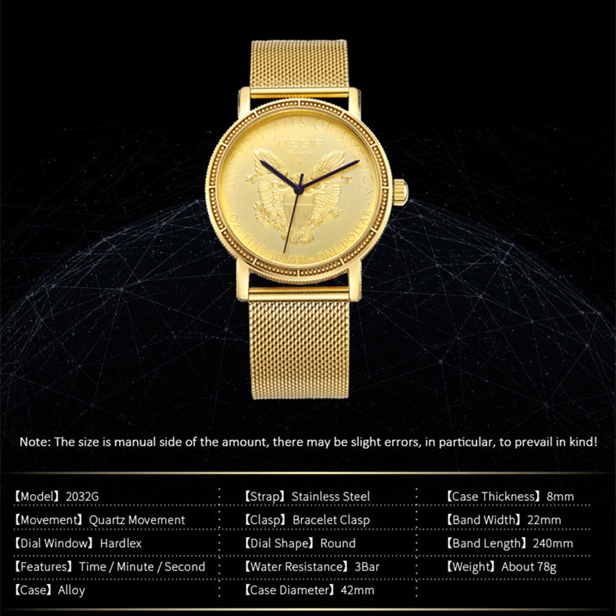 MEGIR Luxury Business Watches for Men Gold Steel Mesh Strap Men Quartz Watches Waterproof Wrist Watch Clock Reloj Hombre 2032