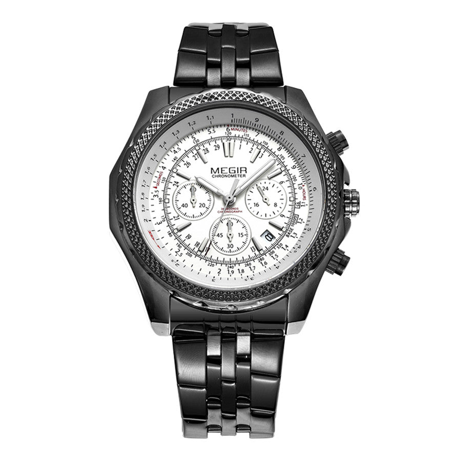 MEGIR Fashion Business Men's Watch Stainless Steel Quartz Wristwatch Calendar Big Dial Man Military Sports Chronograph Clock 2006