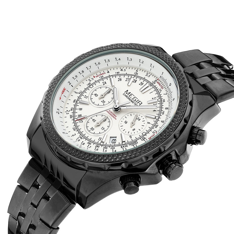 MEGIR Fashion Business Men's Watch Stainless Steel Quartz Wristwatch Calendar Big Dial Man Military Sports Chronograph Clock 2006