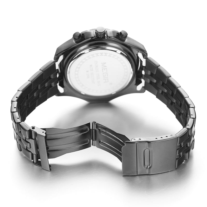 MEGIR Fashion Business Men's Watch Stainless Steel Quartz Wristwatch Calendar Big Dial Man Military Sports Chronograph Clock 2006