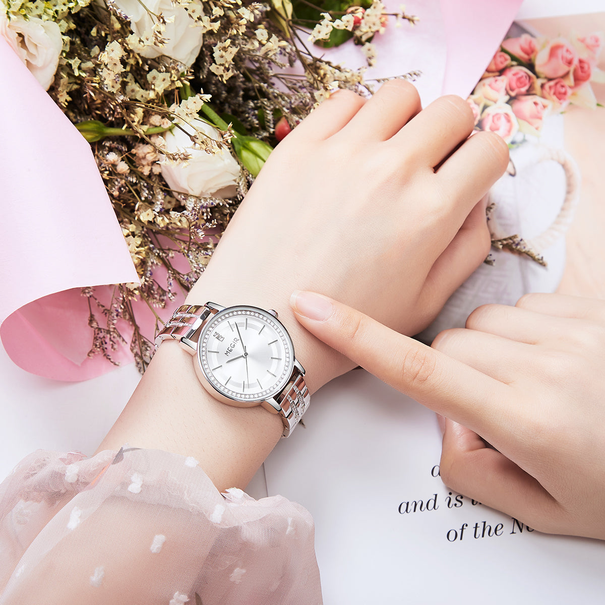 MEGIR Luxury Watches for Women Stainless Steel Dress Clock Fashion Elegant Wristwatch Quartz Watch Ladies Clock Reloj Mujer 7012