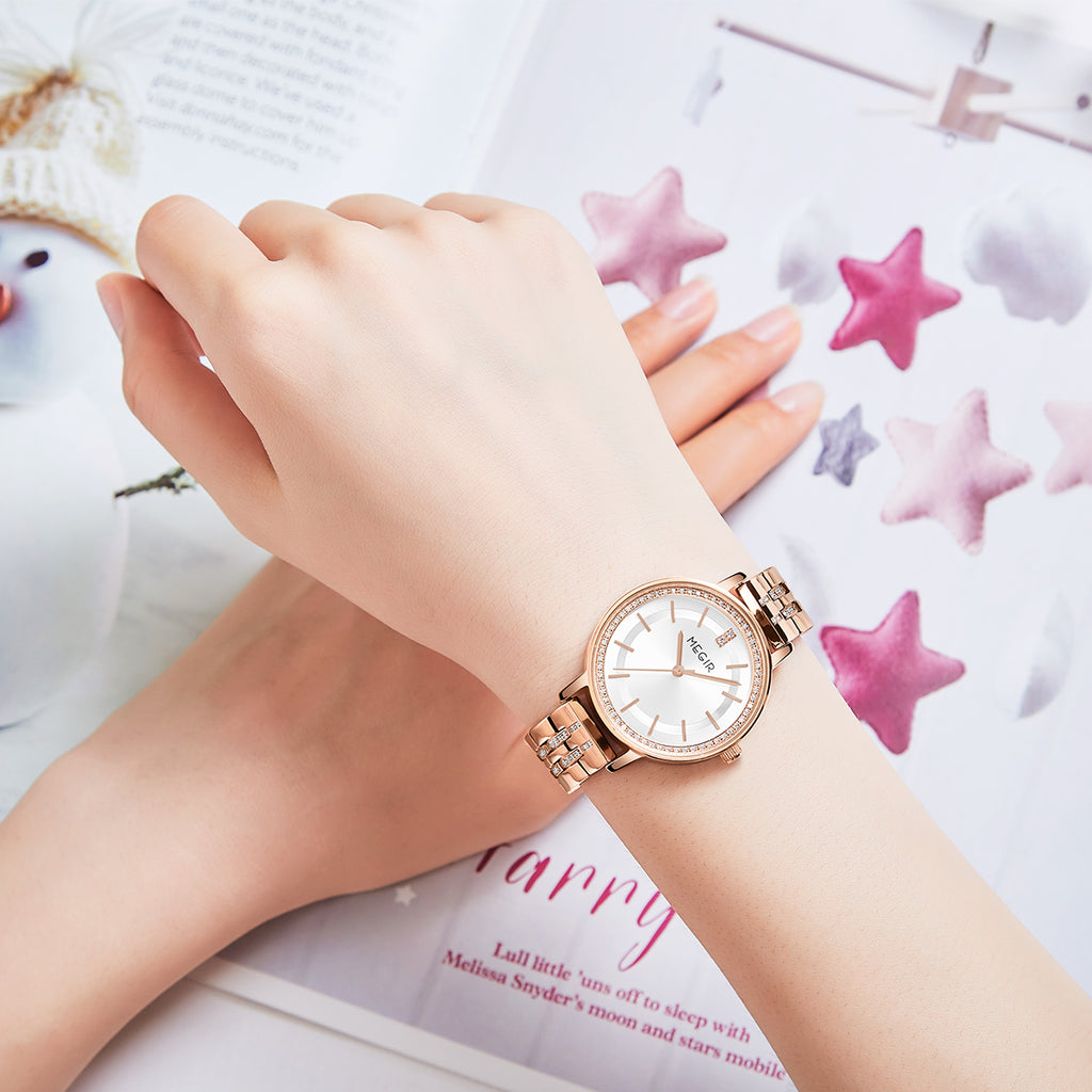 MEGIR Luxury Watches for Women Stainless Steel Dress Clock Fashion Elegant Wristwatch Quartz Watch Ladies Clock Reloj Mujer 7012