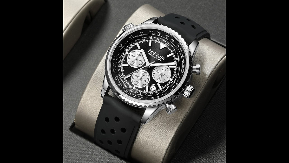 MEGIR Luxury Men Watches Fashion Silicone Band Quartz Military Wristwatch Waterproof Big Dial Male Sport Chronograph with Date Clock 2236