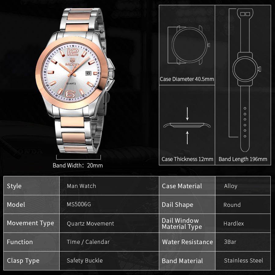 MEGIR Fashion Mens Watches for Men Top Brand Luxury Luminous Clock Steel Quartz Business Wristwatch Calendar Reloj Hombre 5006G