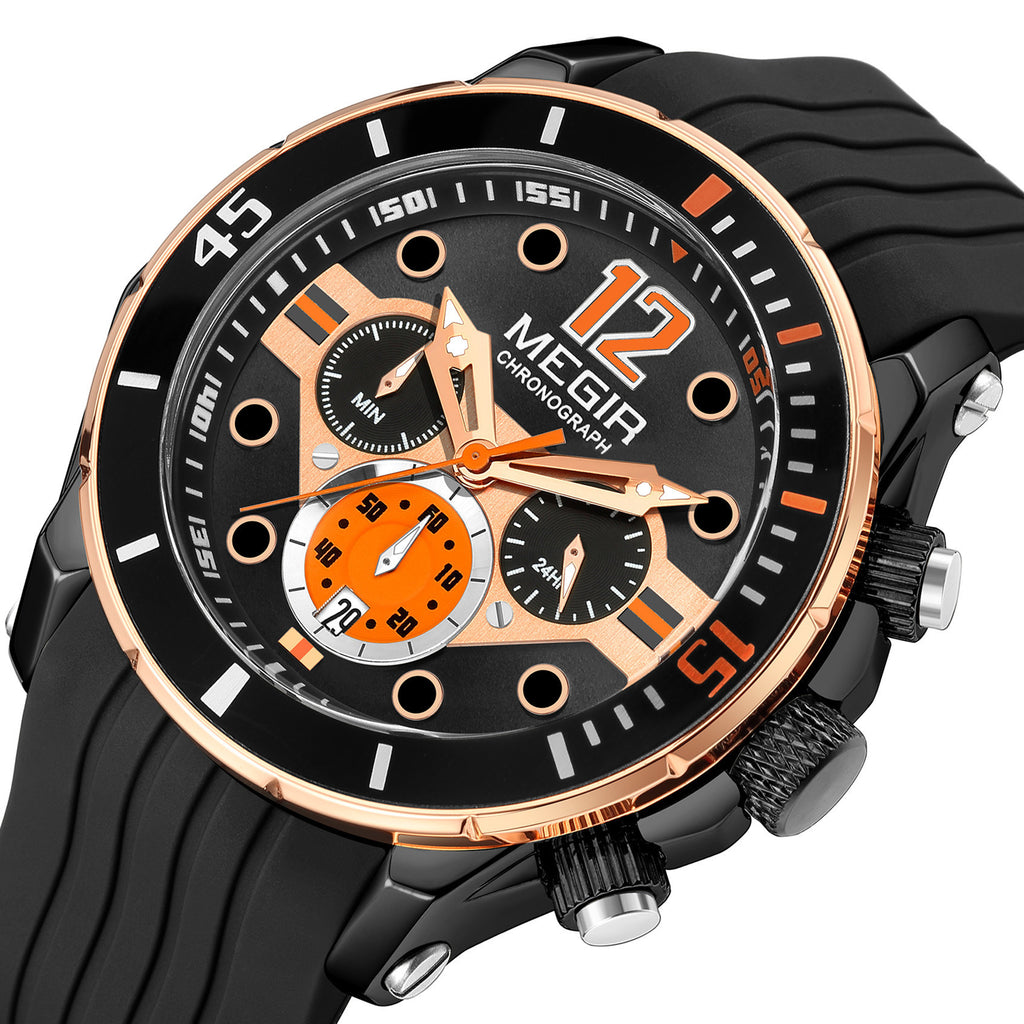 MEGIR Men's Sport Watches Chronograph Silicone Strap Waterproof Calendar Quartz Military Wristwatch Male Clock Relogio Masculino 2206