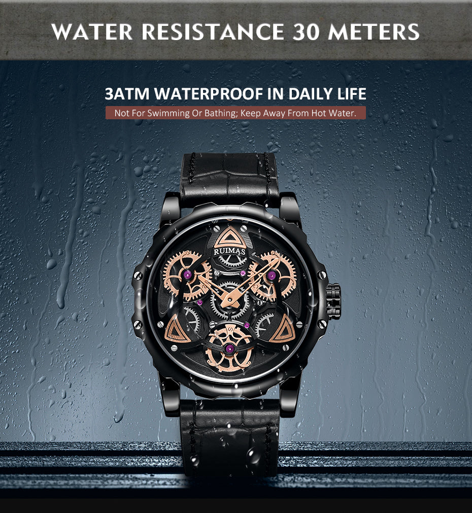 RUIMAS Relogio Masculino Fashion Leather Strap Big Dial Sports Quartz Watches for Men 3ATM Waterproof Casual WristWatch Clock 526