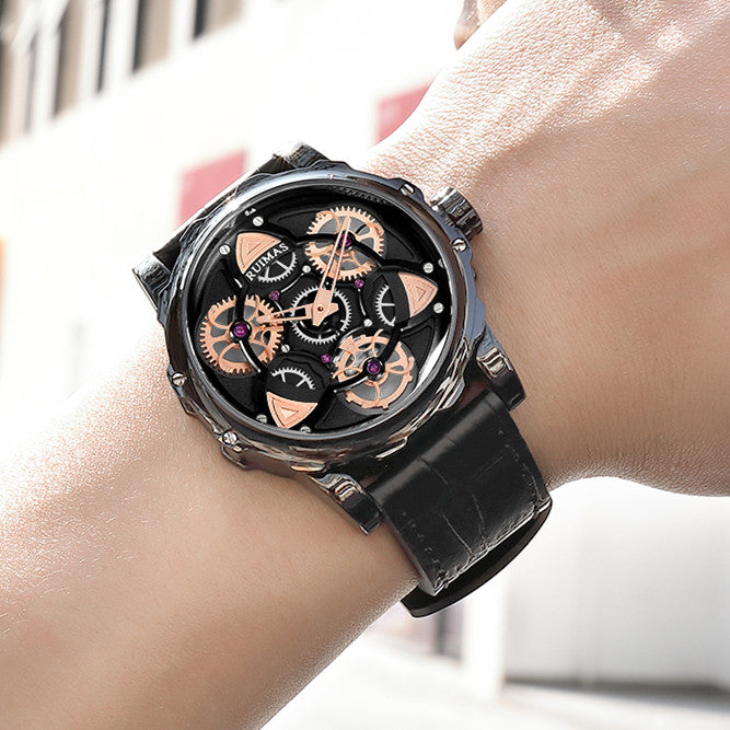 RUIMAS Relogio Masculino Fashion Leather Strap Big Dial Sports Quartz Watches for Men 3ATM Waterproof Casual WristWatch Clock 526