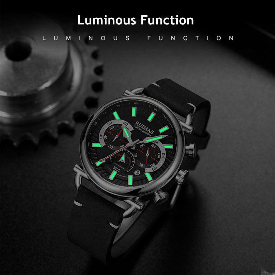 RUIMAS Men Luxury Sport Watches Leather Bracelet Quartz Wristwatch Luminous Clock Watch Calendar Relogio Masculino 585