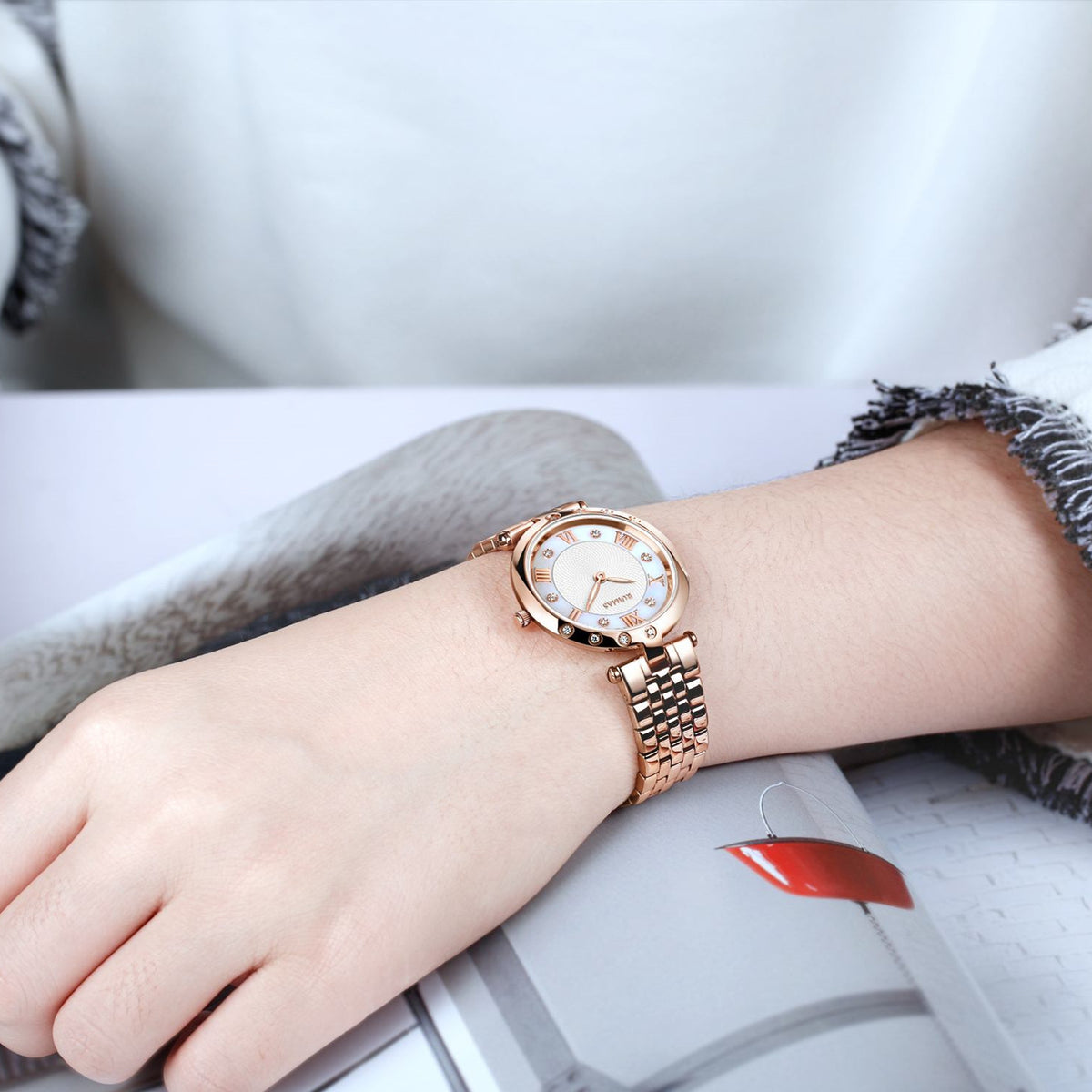 RUIMAS Ladies Wrist Watch Stainless Steel Luxury Quartz Women Watches Waterproof Female Dress Clock Bracelet reloj mujer 6749