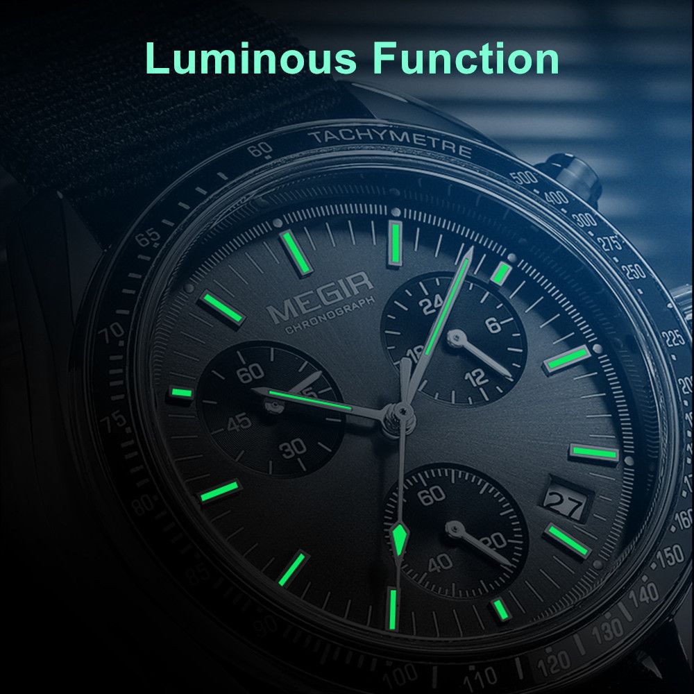 MEGIR Fashion Brand Men Wristwatches Military Sport Watches Canvas Strap Waterproof Chronograph Clock Gift for Men Montre Homme 2247