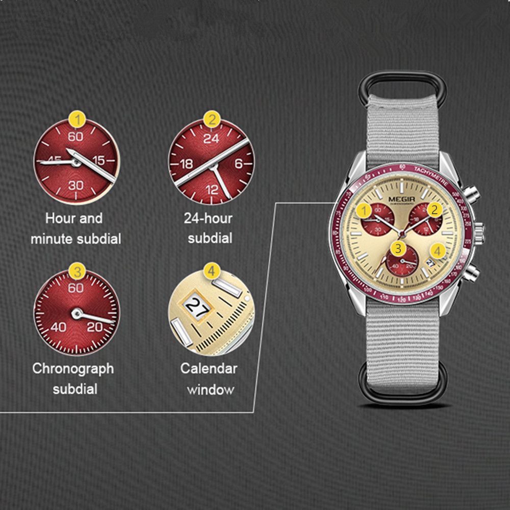 MEGIR Fashion Brand Men Wristwatches Military Sport Watches Canvas Strap Waterproof Chronograph Clock Gift for Men Montre Homme 2247