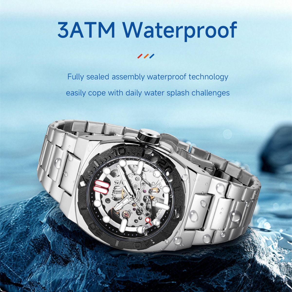 MEGIR Skeleton Dial Mechanical Watches for Men Luxury Business Wristwatch Stainless Steel Waterproof Automatic Watch Clock 8606