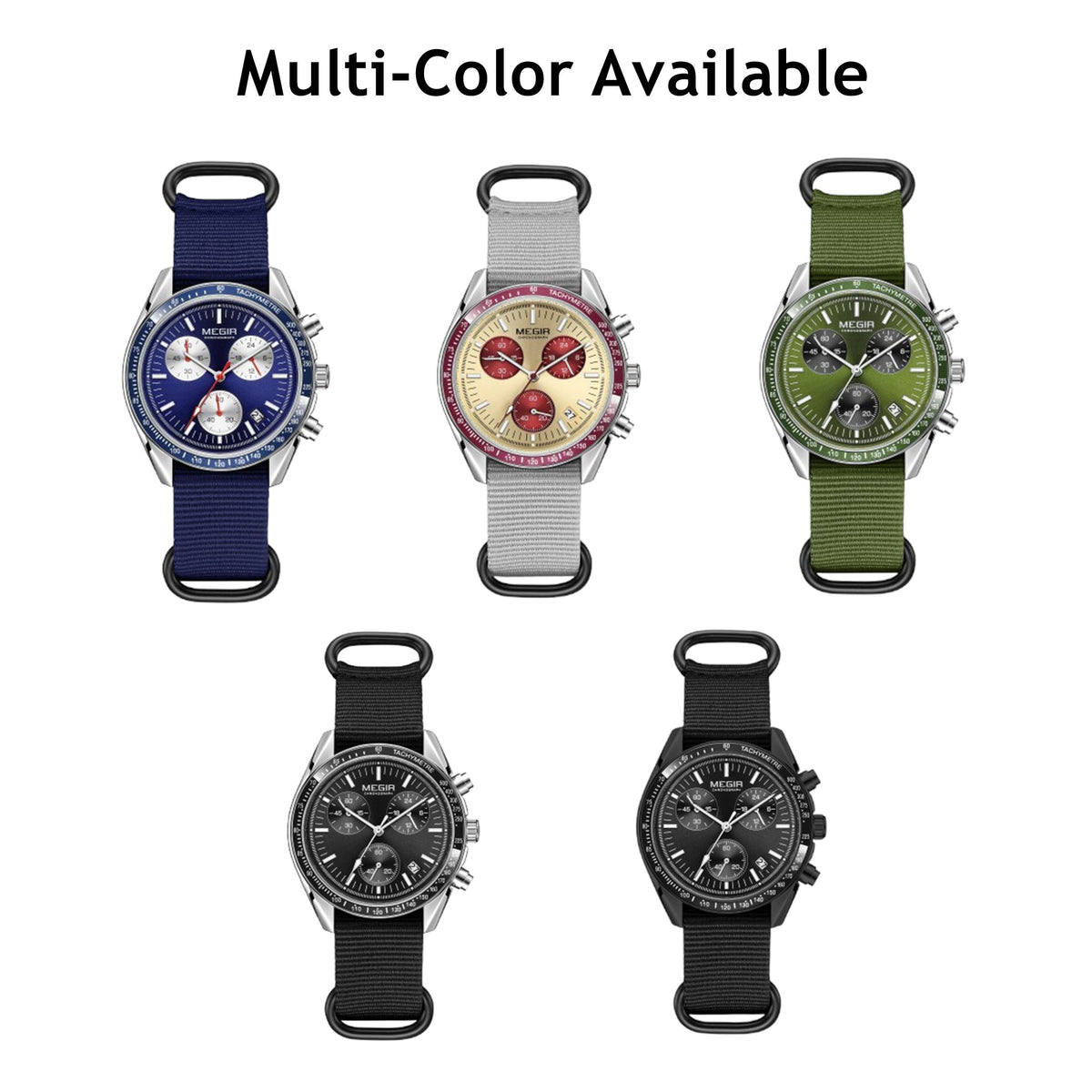 MEGIR Fashion Brand Men Wristwatches Military Sport Watches Canvas Strap Waterproof Chronograph Clock Gift for Men Montre Homme 2247