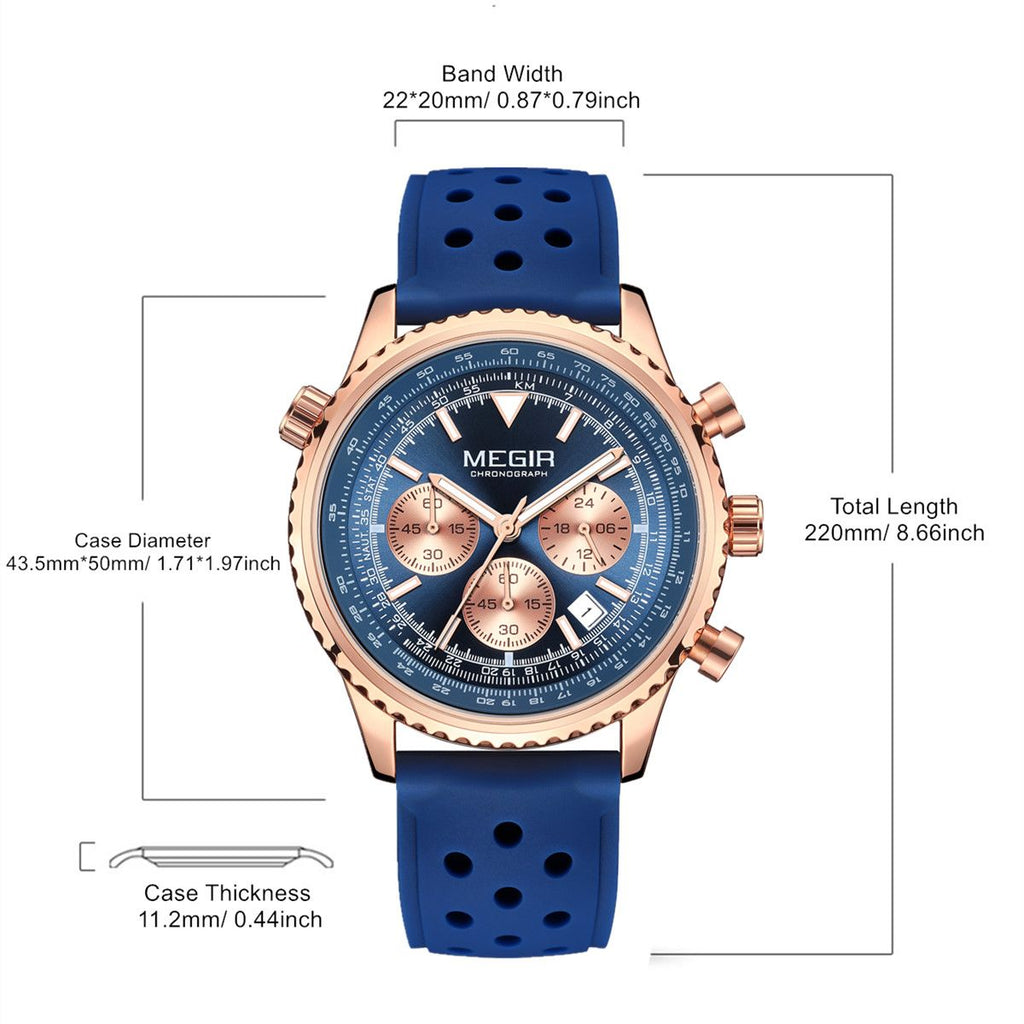MEGIR Luxury Men Watches Fashion Silicone Band Quartz Military Wristwatch Waterproof Big Dial Male Sport Chronograph with Date Clock 2236