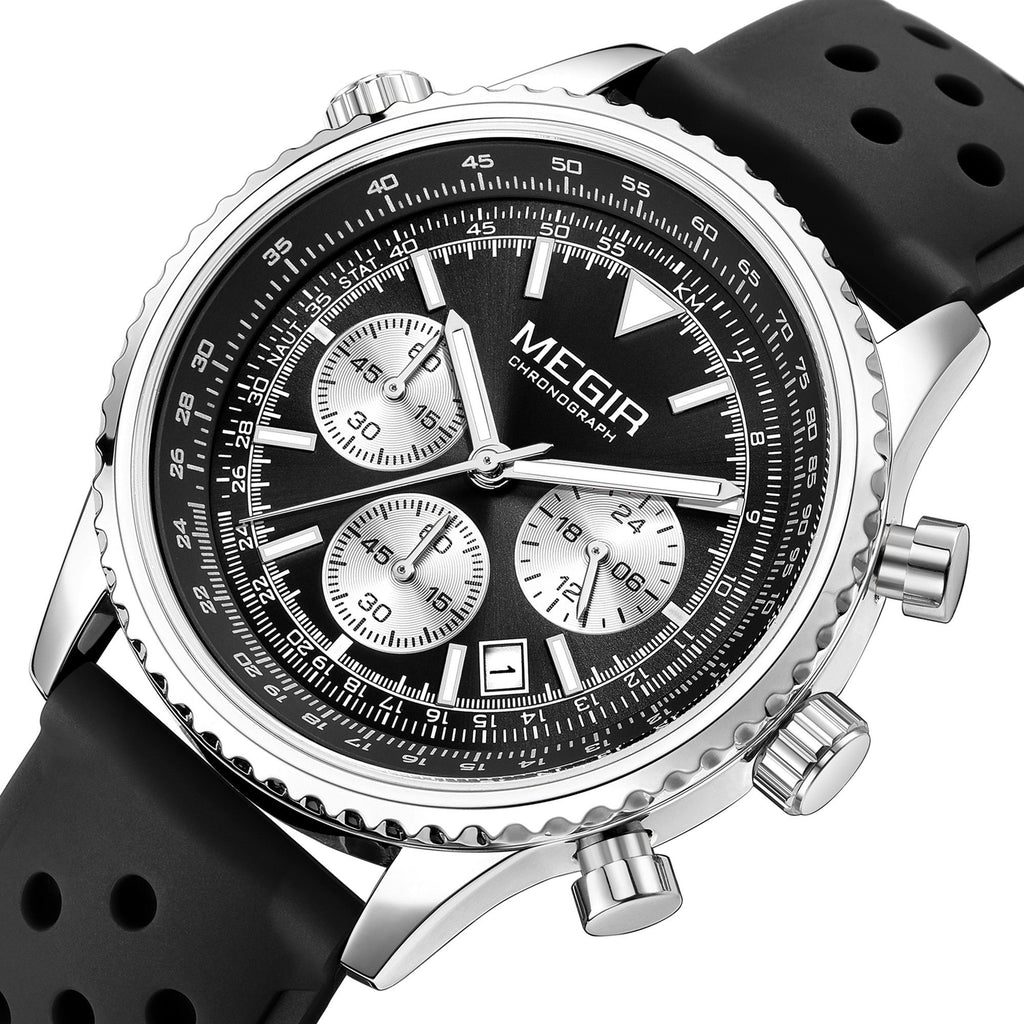 MEGIR Luxury Men Watches Fashion Silicone Band Quartz Military Wristwatch Waterproof Big Dial Male Sport Chronograph with Date Clock 2236
