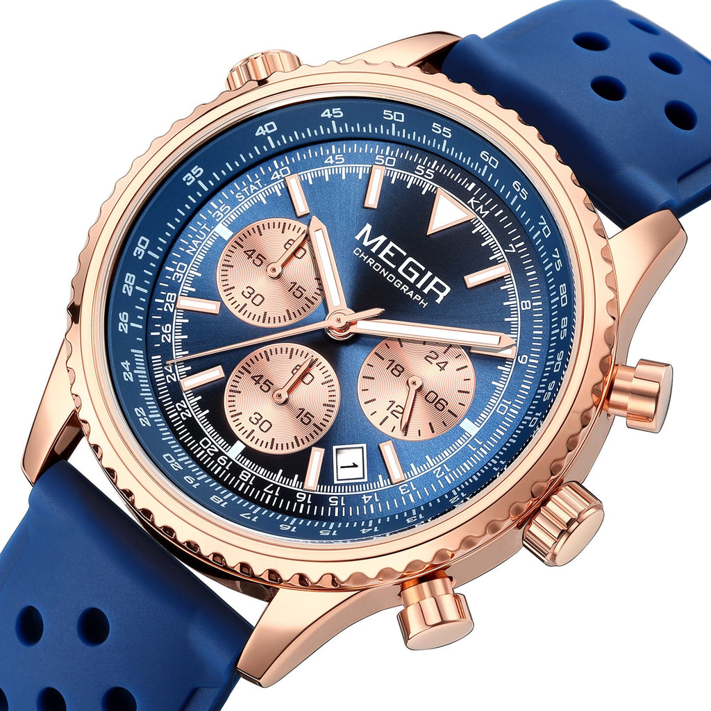 MEGIR Luxury Men Watches Fashion Silicone Band Quartz Military Wristwatch Waterproof Big Dial Male Sport Chronograph with Date Clock 2236