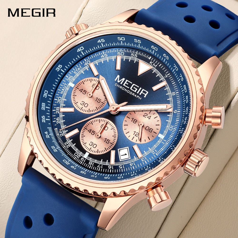 MEGIR Luxury Men Watches Fashion Silicone Band Quartz Military Wristwatch Waterproof Big Dial Male Sport Chronograph with Date Clock 2236