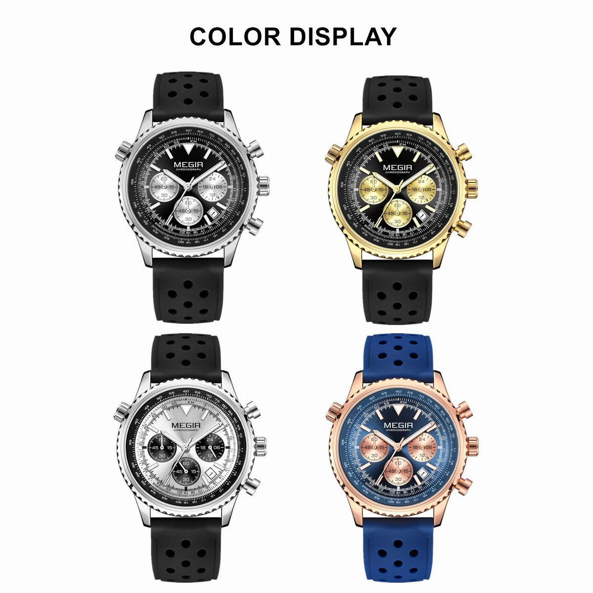 MEGIR Luxury Men Watches Fashion Silicone Band Quartz Military Wristwatch Waterproof Big Dial Male Sport Chronograph with Date Clock 2236