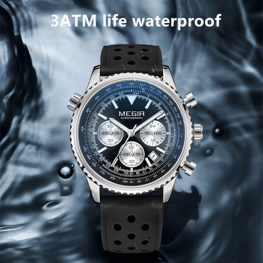 MEGIR Luxury Men Watches Fashion Silicone Band Quartz Military Wristwatch Waterproof Big Dial Male Sport Chronograph with Date Clock 2236