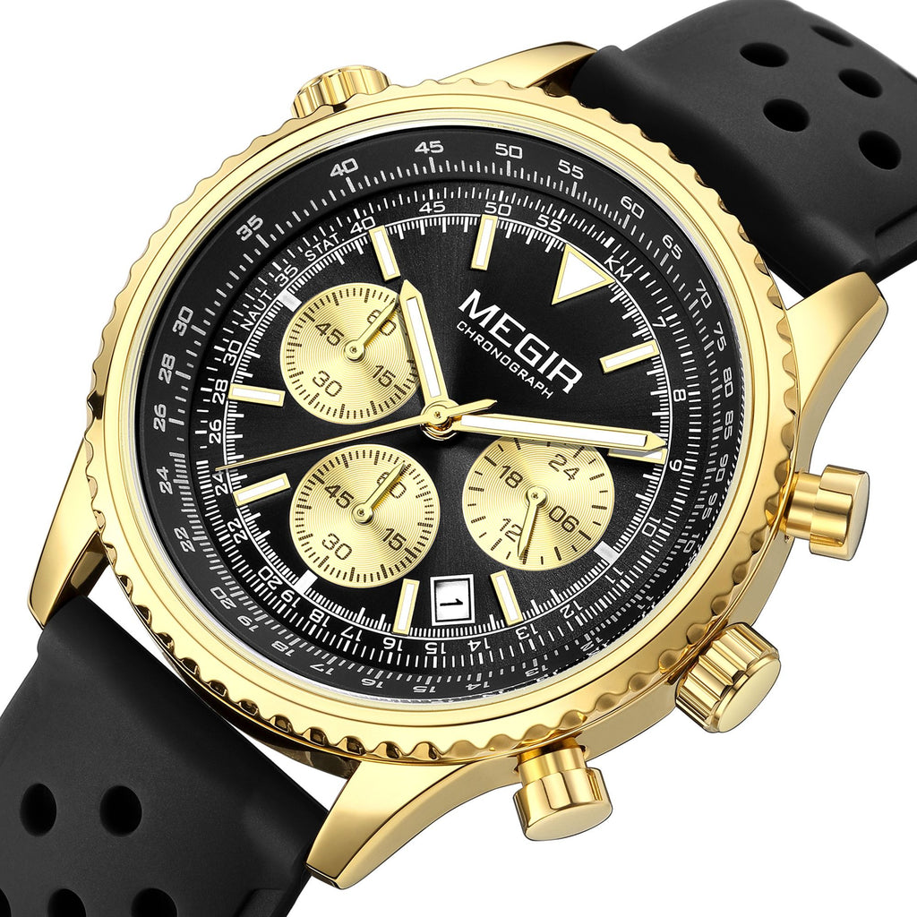 MEGIR Luxury Men Watches Fashion Silicone Band Quartz Military Wristwatch Waterproof Big Dial Male Sport Chronograph with Date Clock 2236
