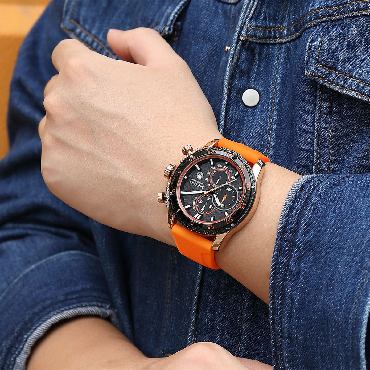 MEGIR Men's Watches Luxury Military Sport Wristwatches Waterproof Luminous Silicone Strap Quartz Chronograph Reloj Hombre 2211
