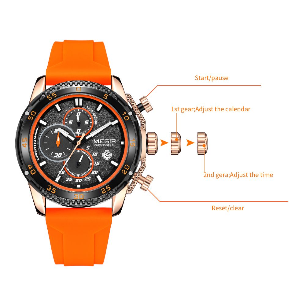 MEGIR Men's Watches Luxury Military Sport Wristwatches Waterproof Luminous Silicone Strap Quartz Chronograph Reloj Hombre 2211