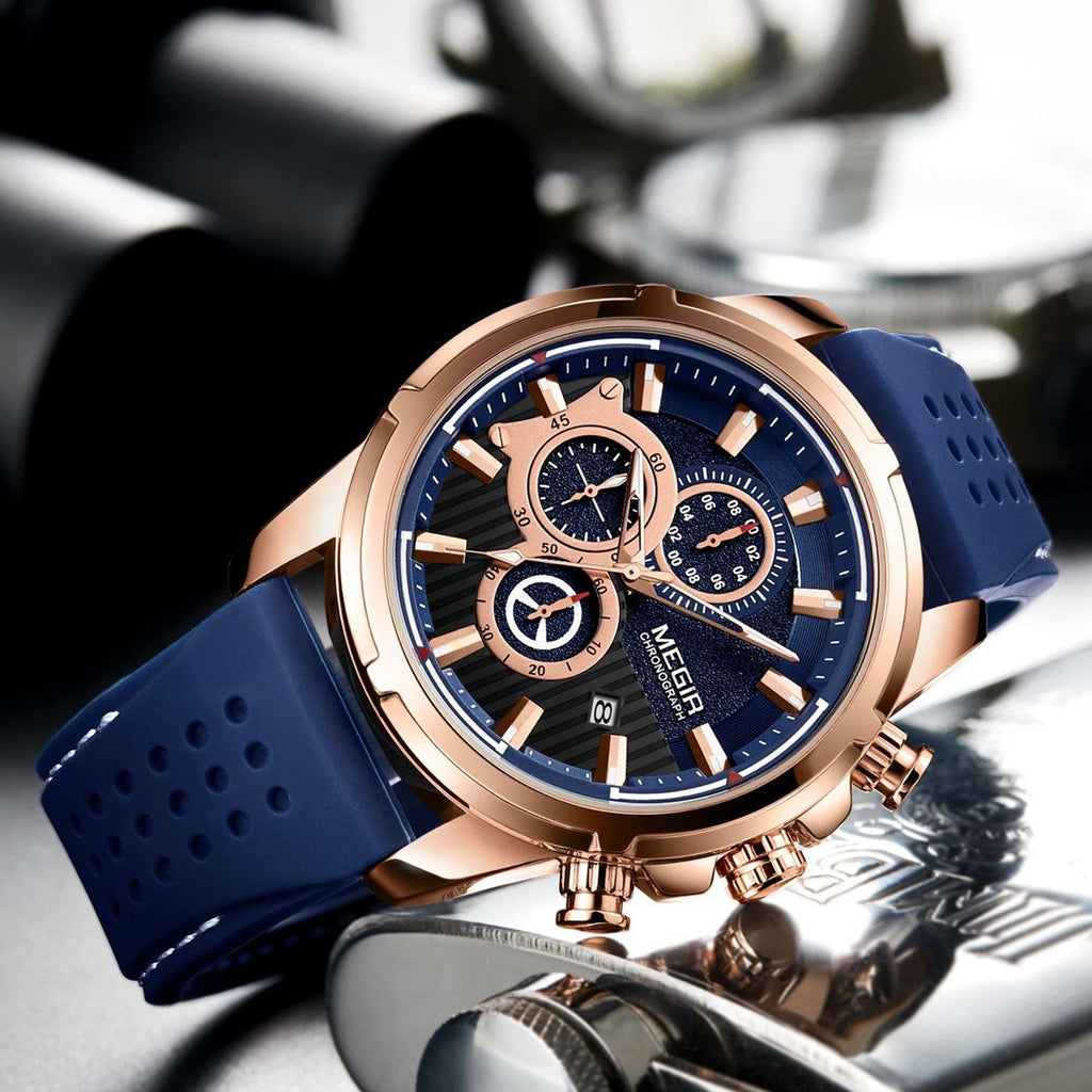 MEGIR Men Watch Silicone Strap Quartz Chronograph Wristwatch Fashion Men's Sport Watches Waterproof Calendar Reloj Hombre 2101